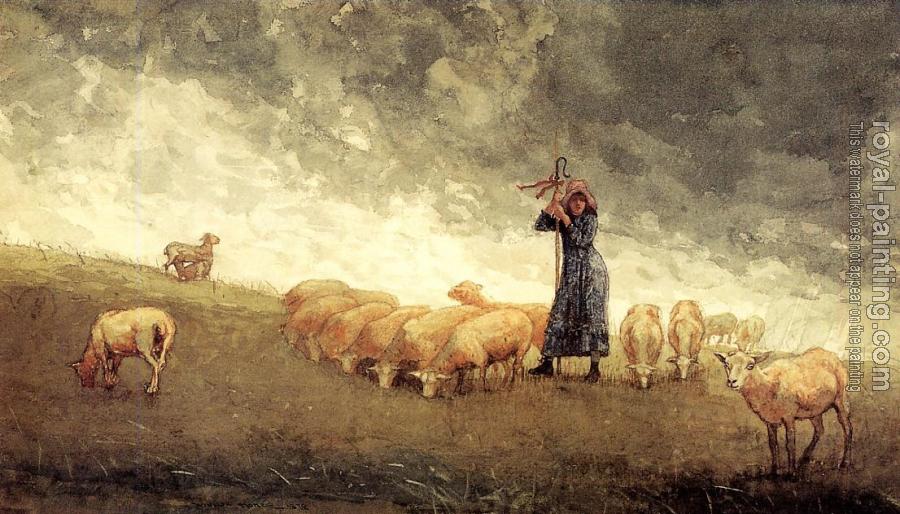 Winslow Homer : Shepherdess Tending Sheep II